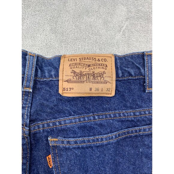 70's Levis 517 Men's W34 L28 Bootcut Jeans Orange tab Blue Denim Vintage - Picture 4 of 10